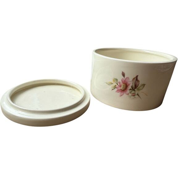 Vintage Jaeger Floral Cottage Coquette Flowers Ceramic Round Pottery Trinket Pot - Picture 4 of 11